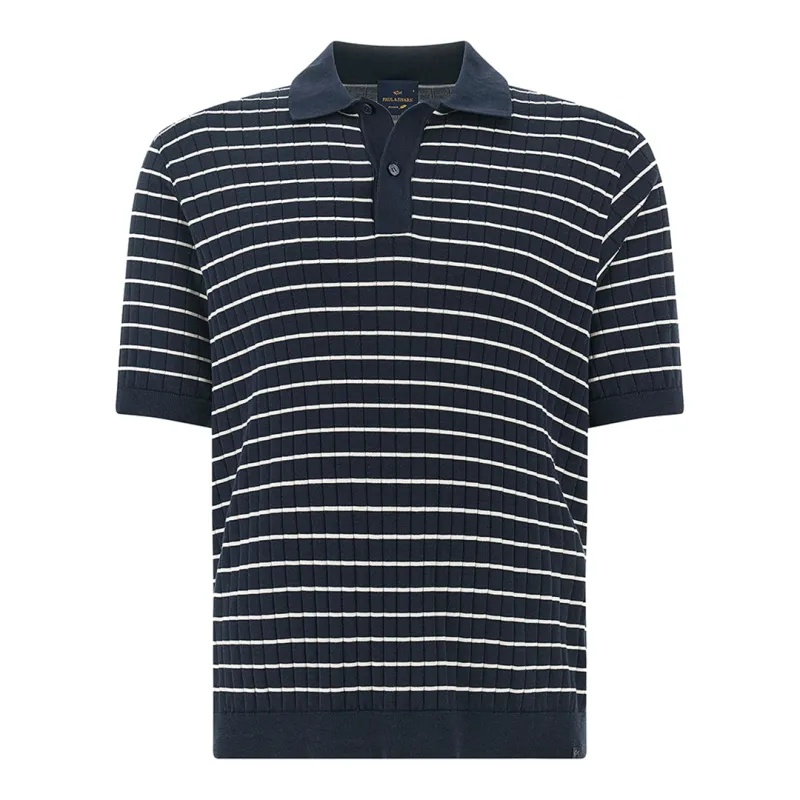 Polo in Piuma cotton with striped pattern, Man, Dress Blues-blanc De Blanc, Size: S made by Paul & Shark