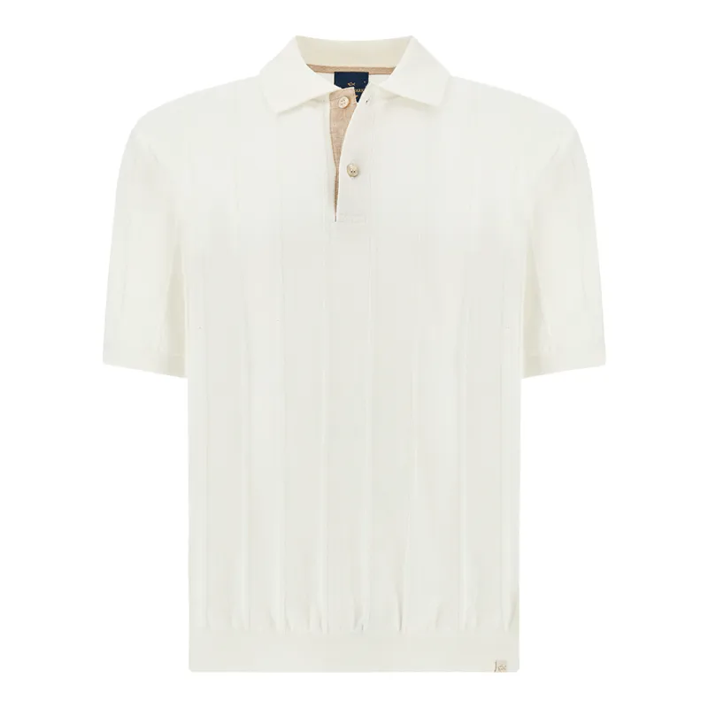 Polo in Piuma cotton with linen details, Man, Blanc De Blanc, Size: 3XL made by Paul & Shark