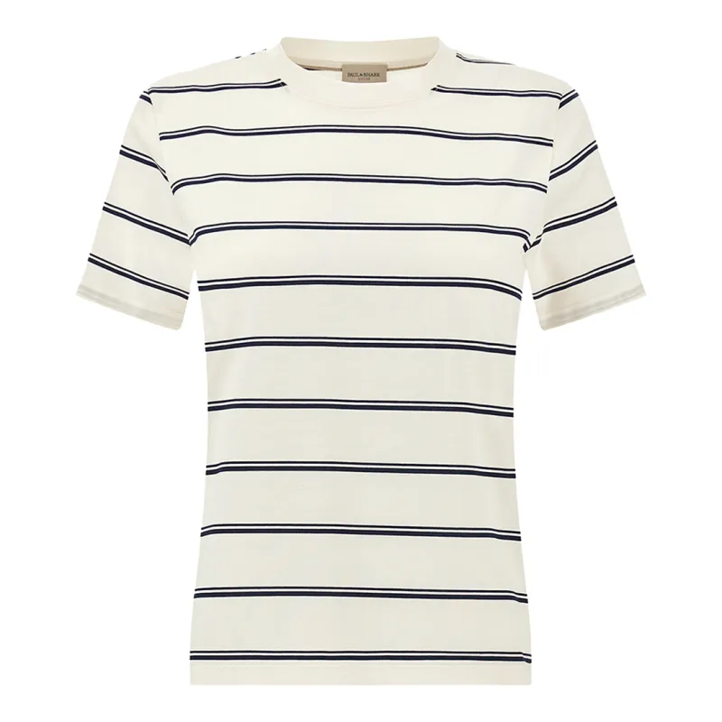 Cotton Jersey T-Shirt with Striped Pattern, Woman, Blanc De Blanc-dress Blues, Size: S made by Paul & Shark