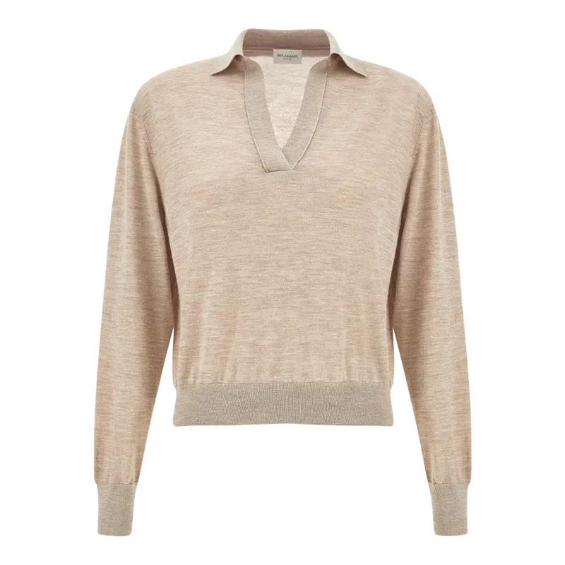 Polo with V-Neck in cashmere and Jaipur silk, Woman, Almond, Size: L made by Paul & Shark
