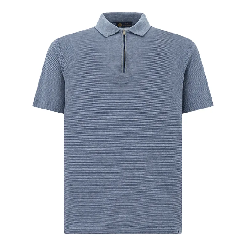 Silk and cotton zip polo, Man, Cashmere Blue-moonlight Blue, Size: 3XL made by Paul & Shark