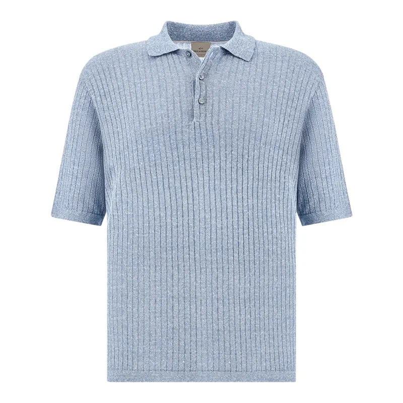 Polo shirt in linen and cotton Urukai, Man, Bright White - Blue Bonnet, Size: L made by Paul & Shark