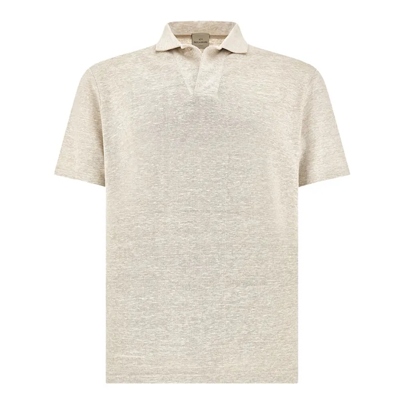 Open collar polo in linen jersey, Man, Cloud Dancer/doeskin, Size: L made by Paul & Shark