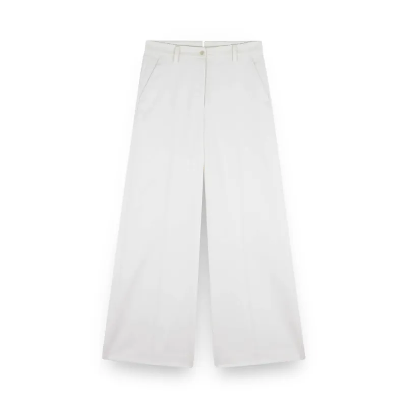 Wide-leg trousers in stretch wool twill, Woman, Butter, Size: 42 made by Paul & Shark