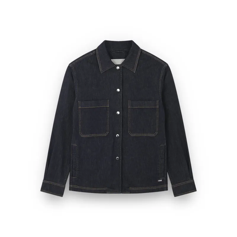 Stretch cotton overshirt with denim effect, Woman, Dark Blue Jeans, Size: L made by Paul & Shark