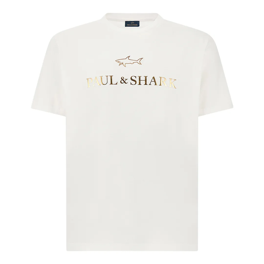 Light cotton jersey T-shirt with print, Man, Bright White-rich Gold, Size: S sold by Paul & Shark