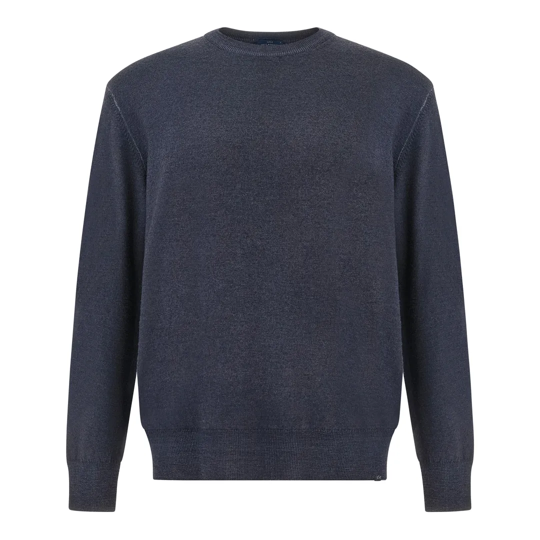 Wool crew‑neck sweater, garment dyed, Man, Blue, Size: XL sold by Paul & Shark