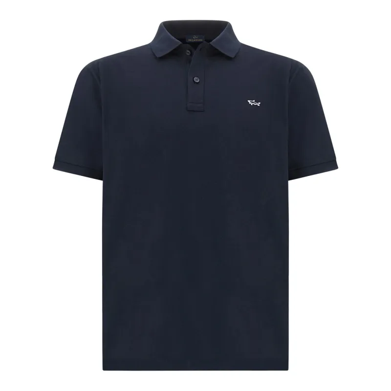 Double Piqué cotton polo shirt with Shark embroidery, Man, Blue, Size: S made by Paul & Shark