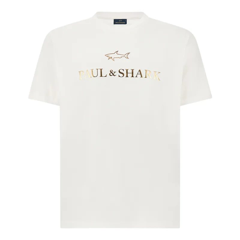Light cotton jersey T-shirt with print, Man, Bright White-rich Gold, Size: 5XL made by Paul & Shark