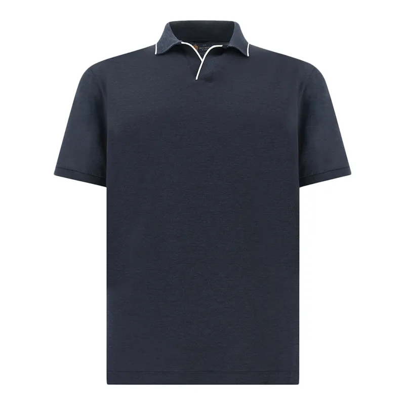 Open collar polo in cotton and silk, Man, Blue, Size: L made by Paul & Shark