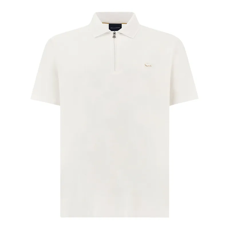 Polo with zip in double mercerised cotton jersey, Man, Bright White-rich Gold, Size: XL made by Paul & Shark