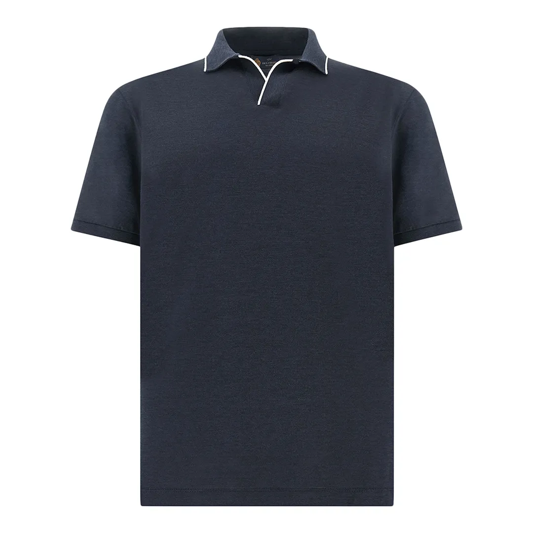 Open collar polo in cotton and silk, Man, Blue, Size: 5XL sold by Paul & Shark