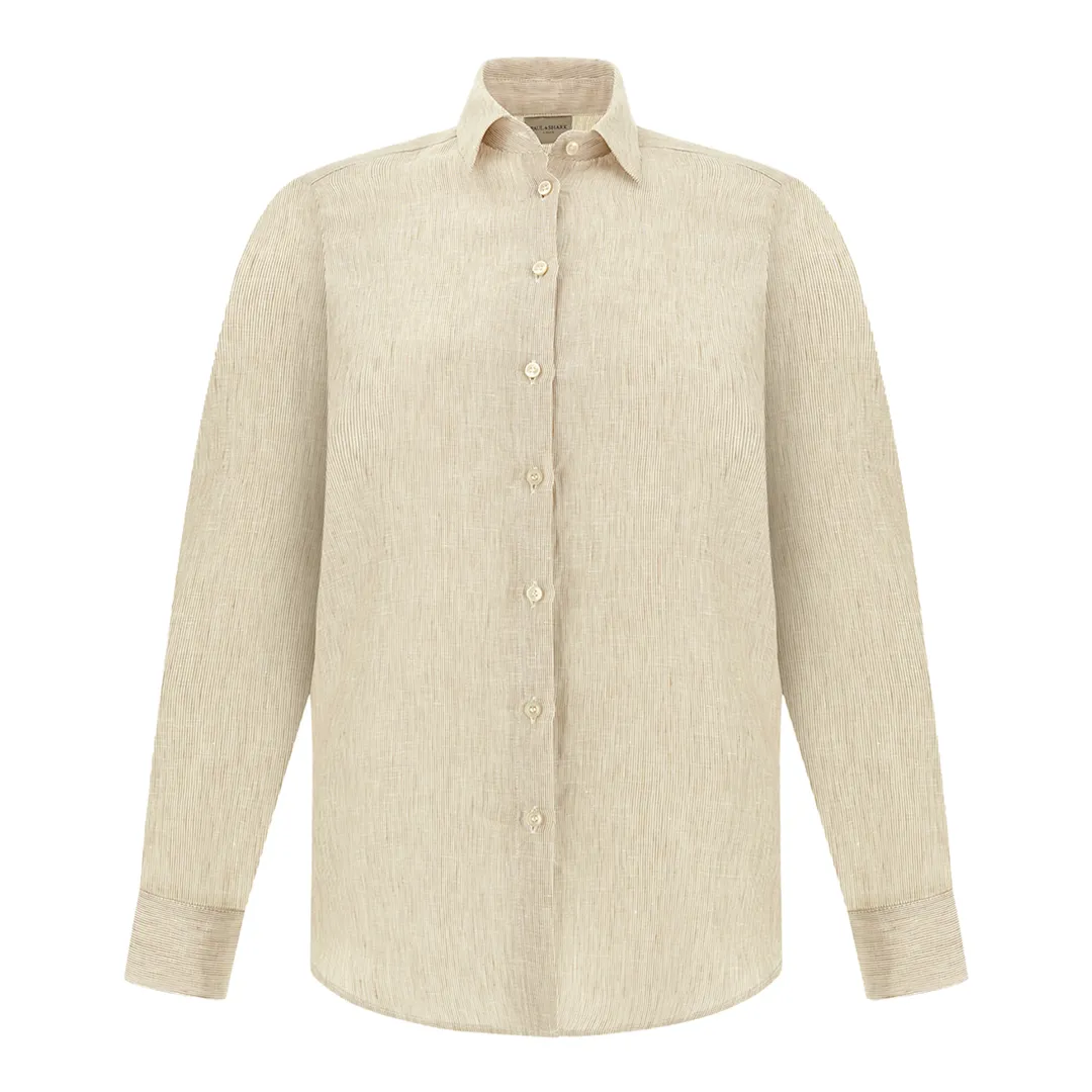 Soffio linen shirt with striped pattern, Woman, Rows White Beige, Size: 46 sold by Paul & Shark