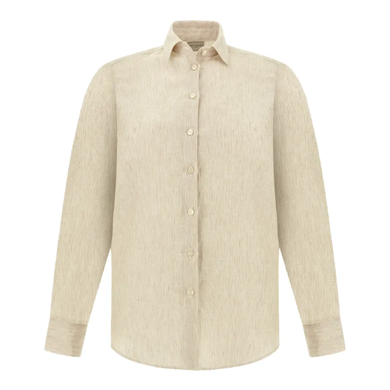 Soffio linen shirt with striped pattern, Woman, Rows White  Beige, Size: 42 made by Paul & Shark