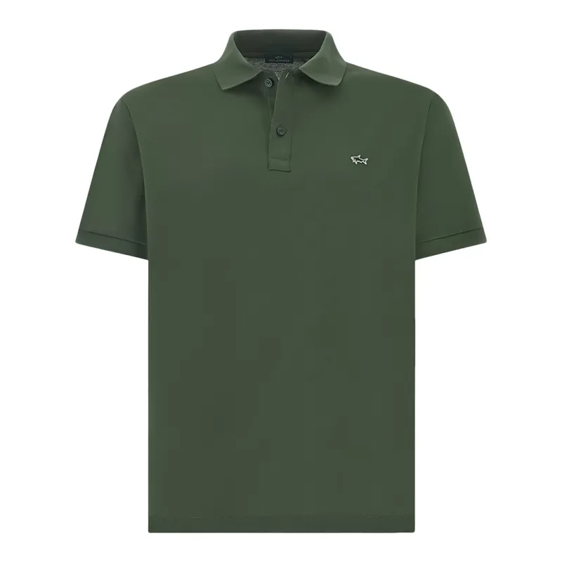 Double Piqué cotton polo shirt with Shark embroidery, Man, Army Green, Size: L made by Paul & Shark