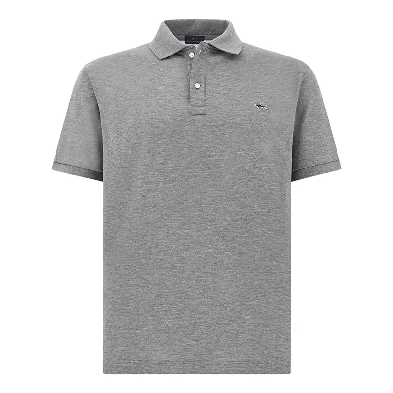 Double Piqué cotton polo shirt with Shark embroidery, Man, Alloy, Size: S made by Paul & Shark