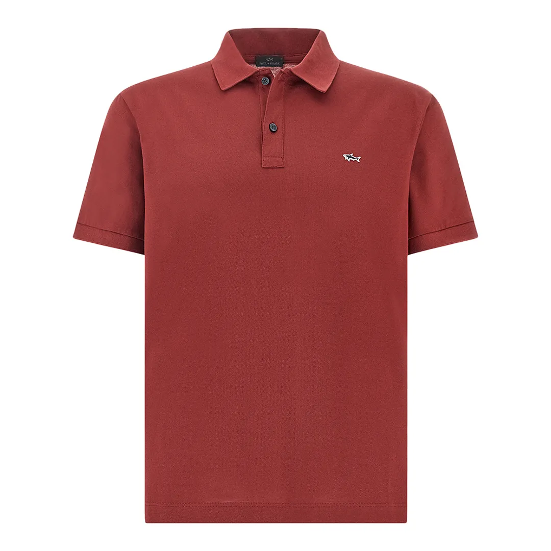 Double Piqué cotton polo shirt with Shark embroidery, Man, Ruby Wine, Size: XL sold by Paul & Shark