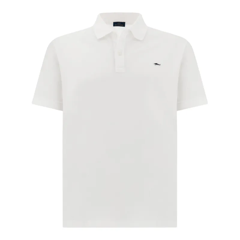 Double Piqué cotton polo shirt with Shark embroidery, Man, White, Size: M made by Paul & Shark