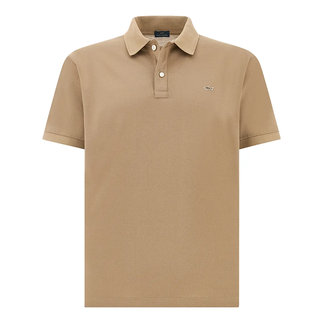Double Piqué cotton polo shirt with Shark embroidery, Man, Vintage Khaki, Size: S sold by Paul & Shark