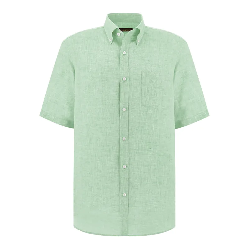 Soffio linen shirt with short sleeves, Man, Light Green, Size: 042 made by Paul & Shark