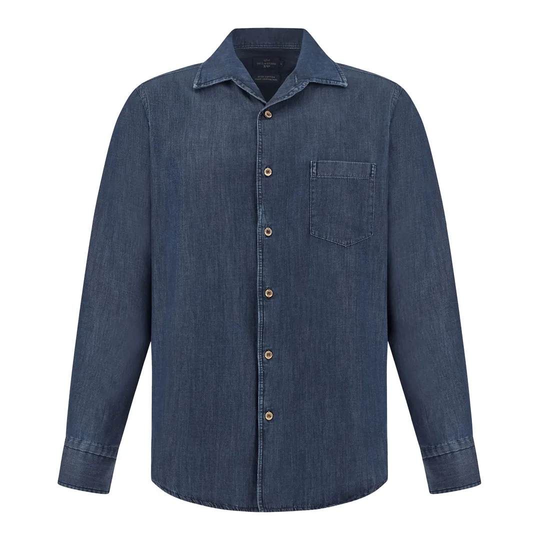 X‑Soft shirt in Giza cotton denim, Man, Dark Blue Jeans, Size: L sold by Paul & Shark