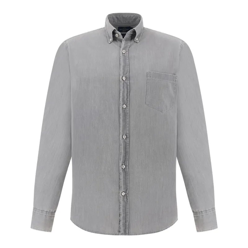 X-Soft Shirt in Giza cotton light denim, Man, Light Grey Jeans, Size: 046 made by Paul & Shark