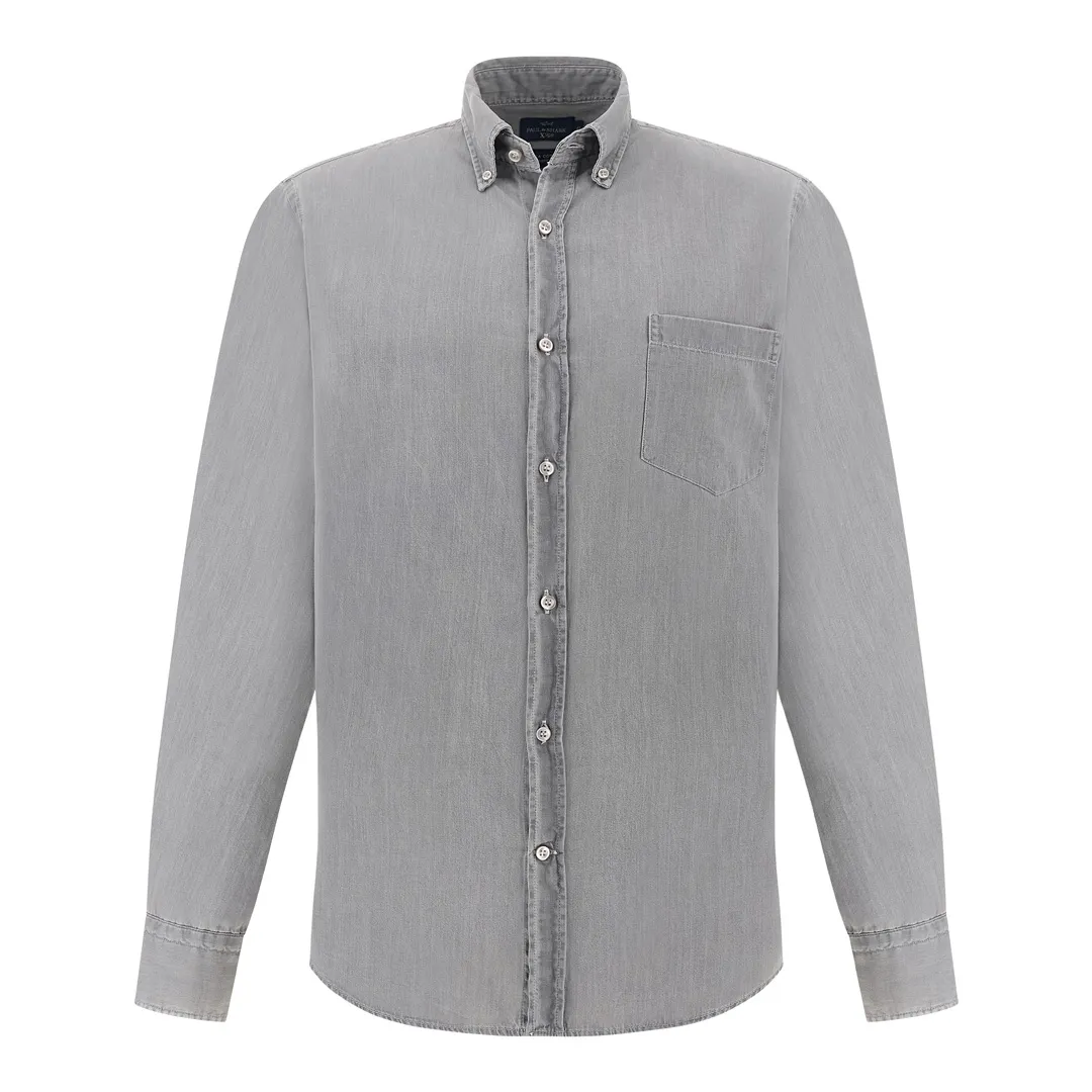 X-Soft Shirt in Giza cotton light denim, Man, Light Grey Jeans, Size: 046 sold by Paul & Shark