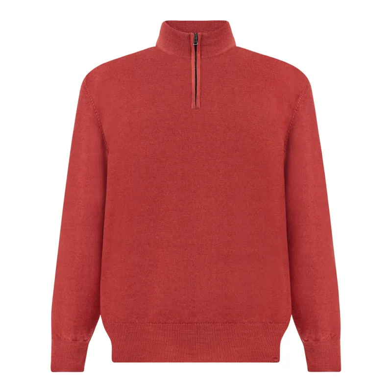 Garment-Dyed Half-Zip Wool Sweater, Man, Rio Red, Size: 3XL made by Paul & Shark