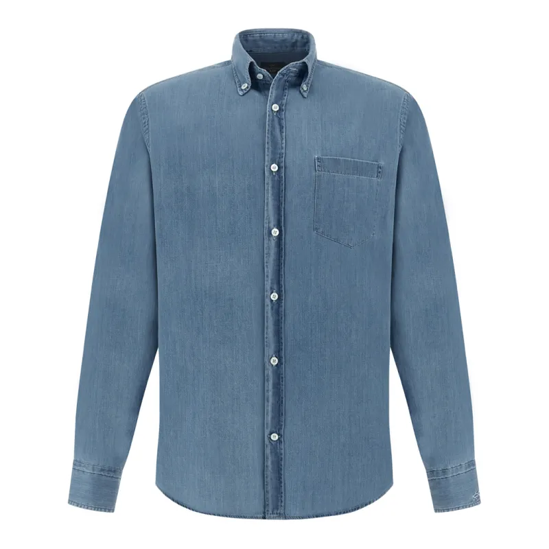 X-Soft Shirt in Giza cotton light denim, Man, Light Blue Jeans, Size: 042 made by Paul & Shark