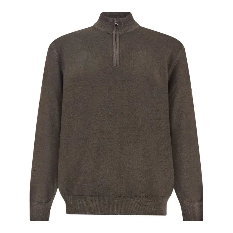 Garment-Dyed Half-Zip Wool Sweater, Man, Chestnut, Size: L made by Paul & Shark
