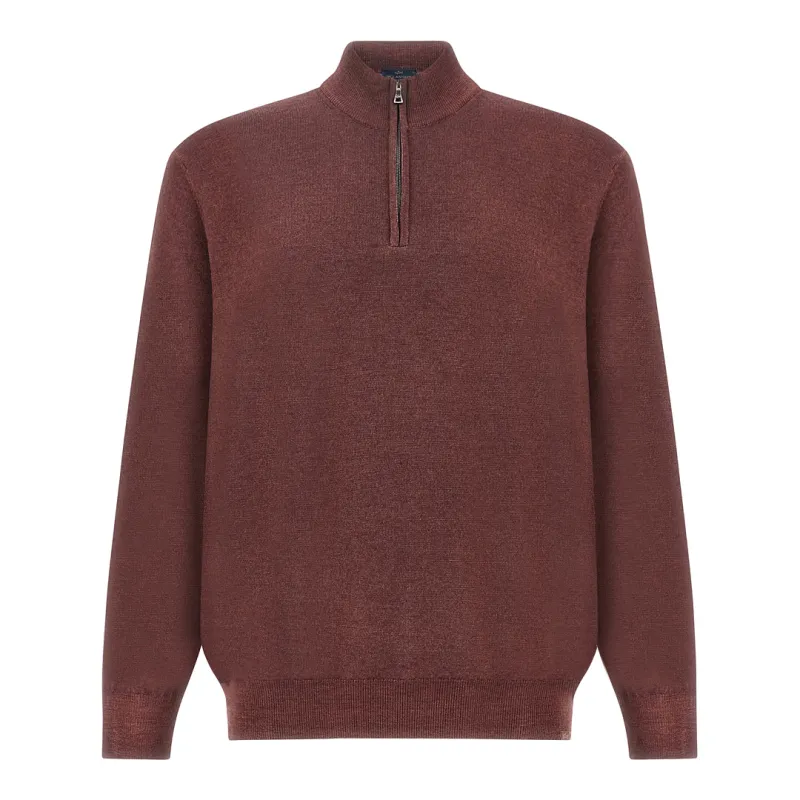Garment-Dyed Half-Zip Wool Sweater, Man, Bordeaux, Size: M made by Paul & Shark