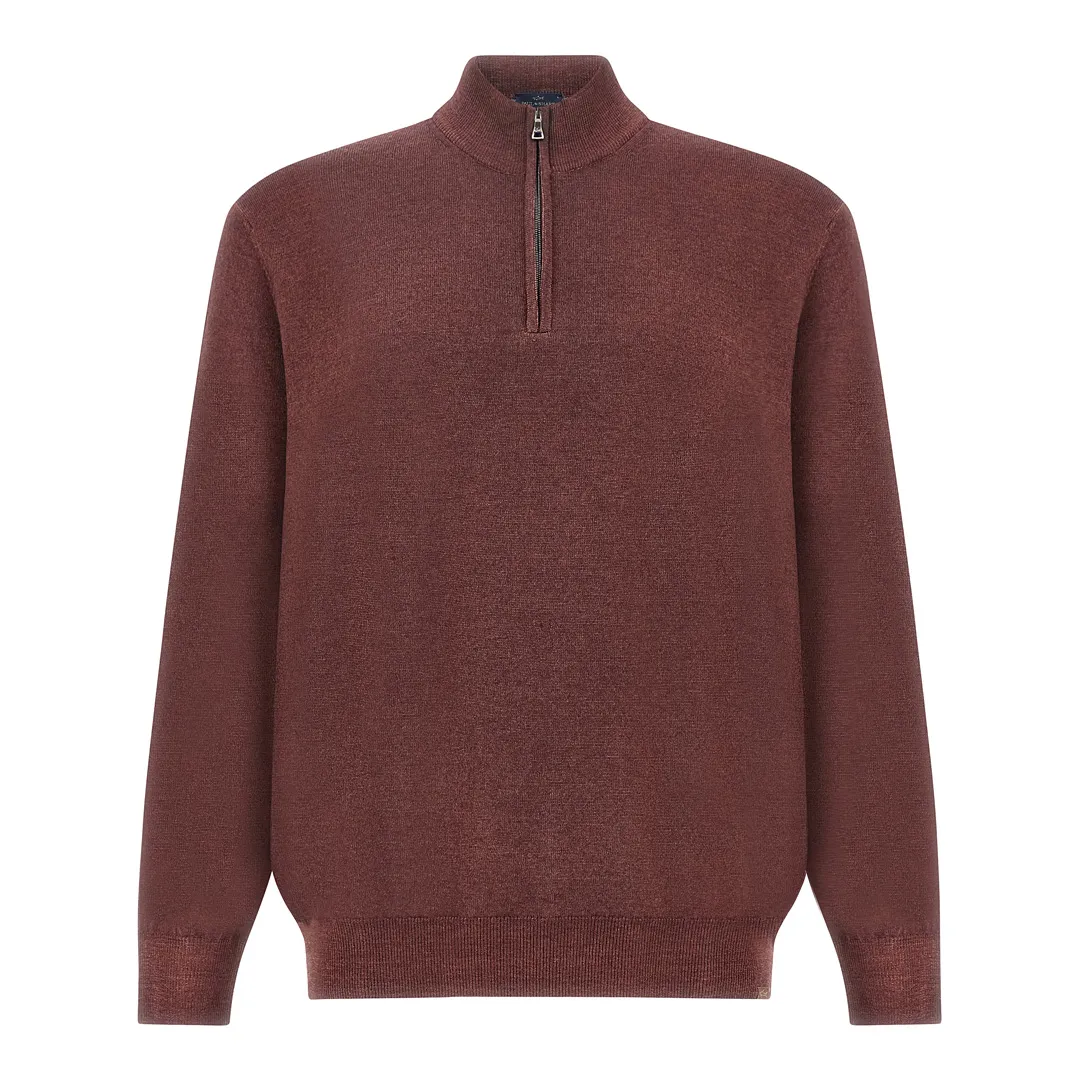 Garment-Dyed Half-Zip Wool Sweater, Man, Bordeaux, Size: M sold by Paul & Shark