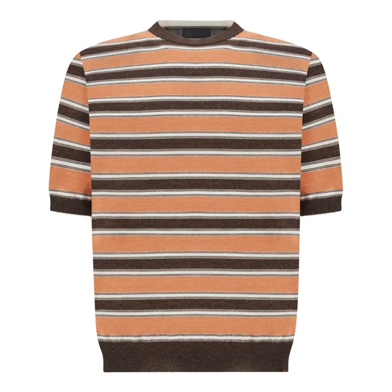 Striped wool and silk sweater with double collar, Man, Sun Baked-puce-snow White, Size: 4XL made by Paul & Shark