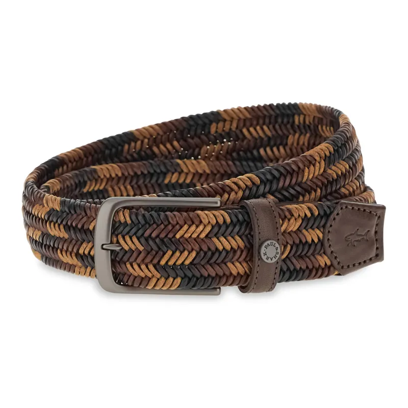Braided elastic waistband with leather details, Man, Blue Brown Brush, Size: 120 made by Paul & Shark