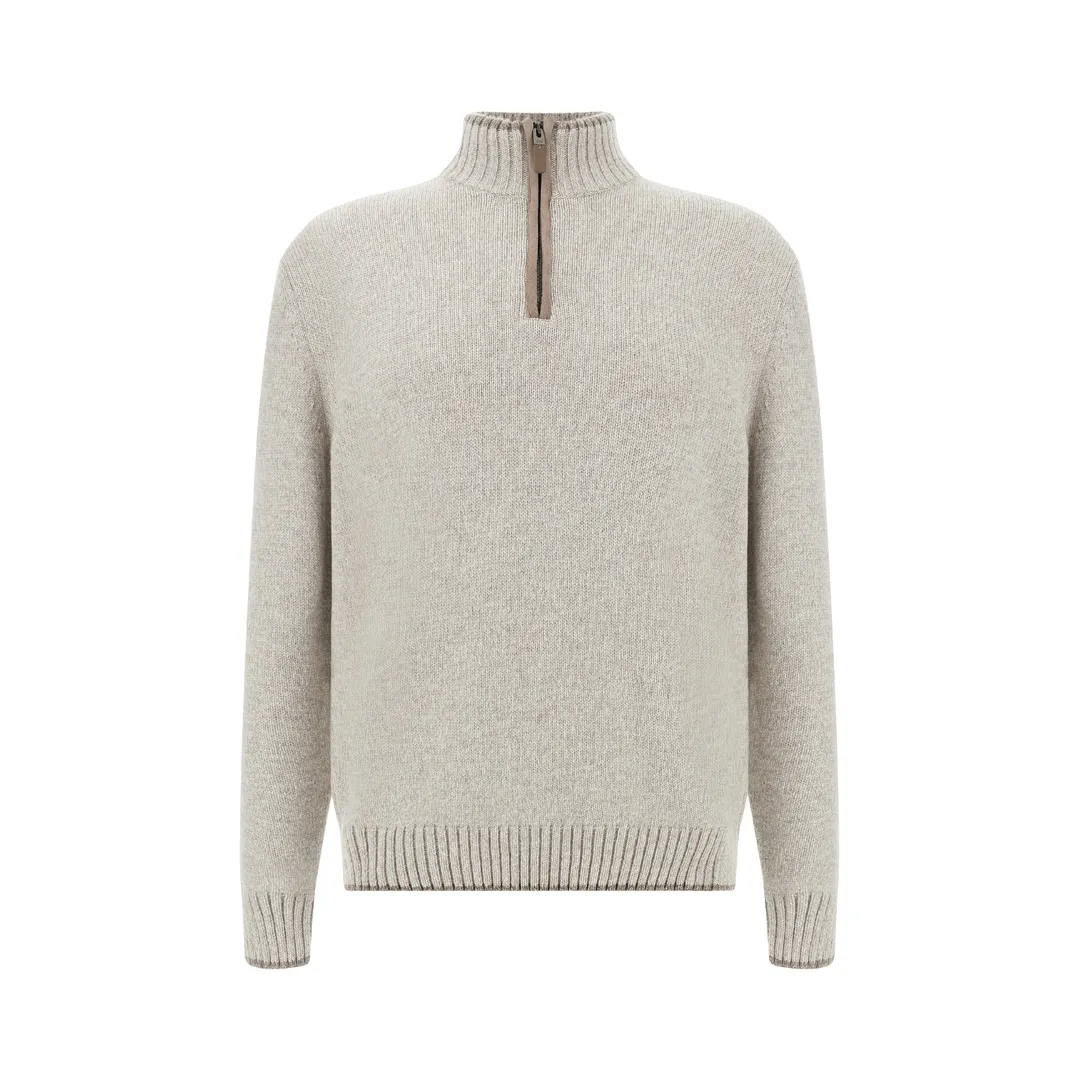 Wool and Cashmere Half-Zip Sweater, Man, Silver Cloud/paloma, Size: XL sold by Paul & Shark