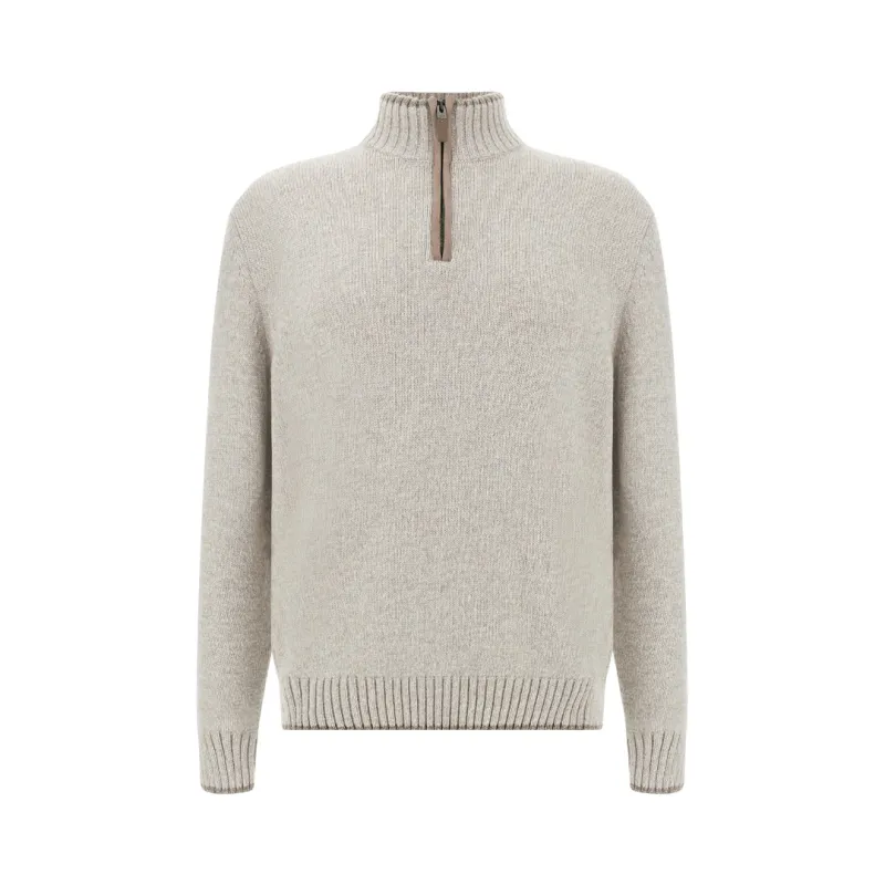 Wool and Cashmere Half-Zip Sweater, Man, Silver Cloud - Paloma, Size: L made by Paul & Shark