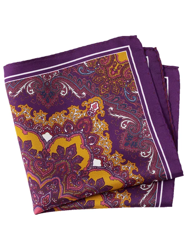 Medallion Silk Pocket Square - Purple Multi sold by Paul Fredrick