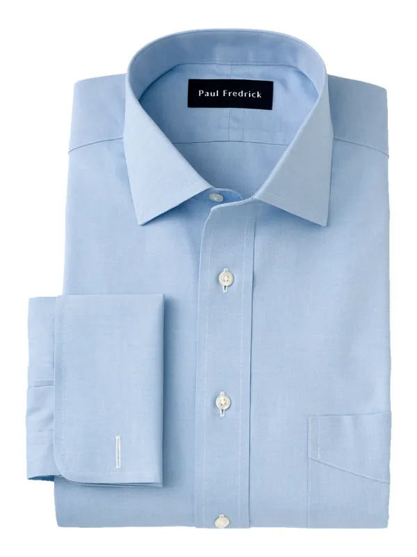 Non-Iron Cotton Pinpoint Solid Spread Collar French Cuff Dress Shirt - Blue sold by Paul Fredrick