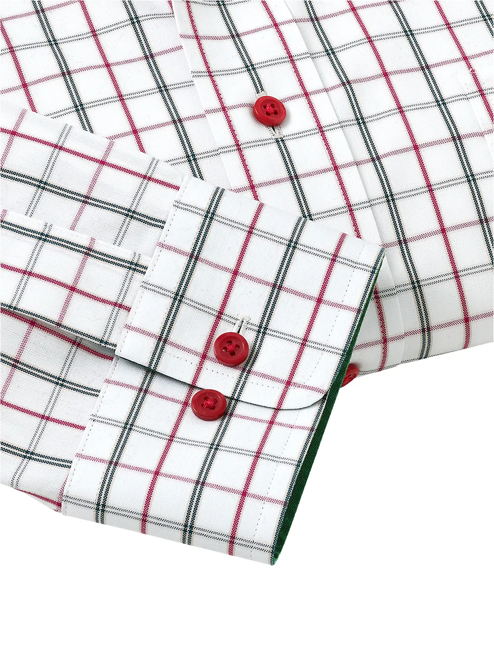 Non-Iron Cotton Windowpane Dress Shirt With Contrast Trim - Green sold by Paul Fredrick product image thumbnail 5