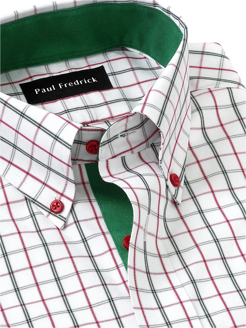 Non-Iron Cotton Windowpane Dress Shirt With Contrast Trim - Green sold by Paul Fredrick product image thumbnail 4