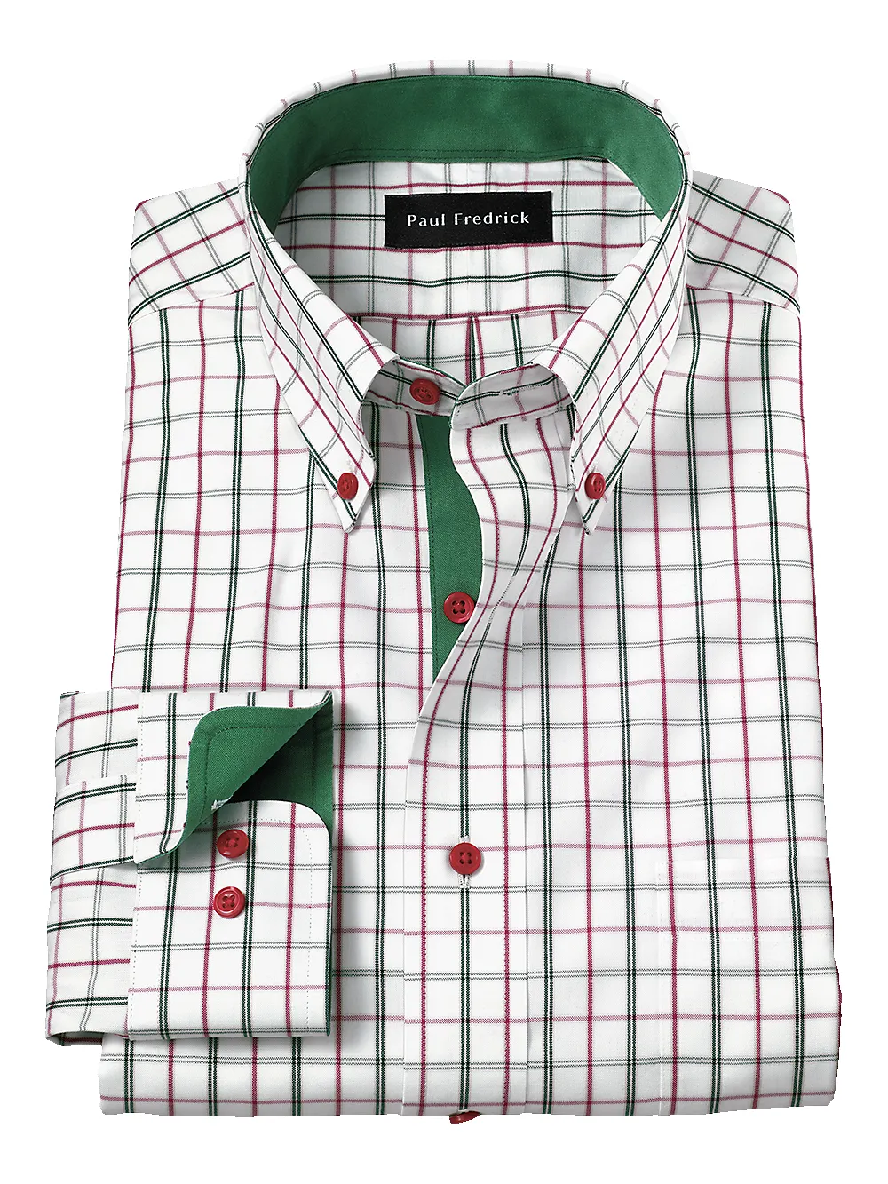 Non-Iron Cotton Windowpane Dress Shirt With Contrast Trim - Green sold by Paul Fredrick