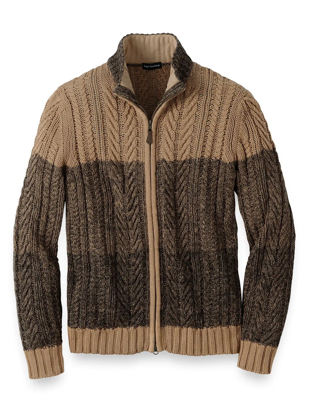 Cotton Full Zip Mock Neck Sweater sold by Paul Fredrick