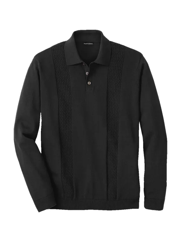 Cotton Three Button Polo - Black sold by Paul Fredrick
