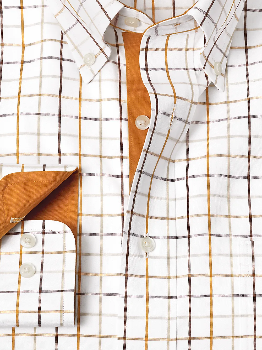 Non-Iron Cotton Check Dress Shirt With Contrast Trim - Melon/tan sold by Paul Fredrick product image thumbnail 2