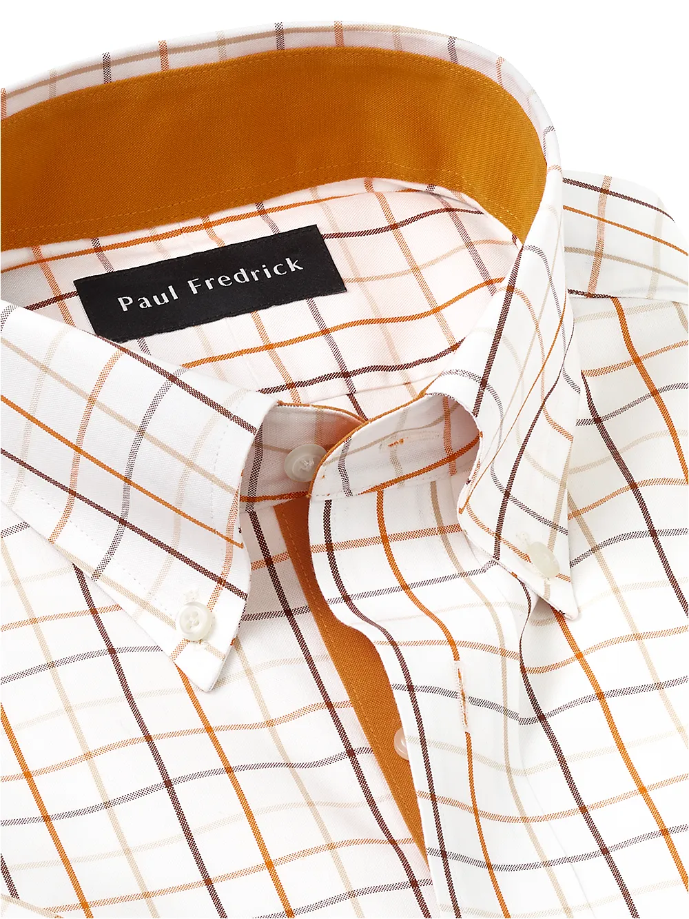 Non-Iron Cotton Check Dress Shirt With Contrast Trim - Melon/tan sold by Paul Fredrick product image thumbnail 3