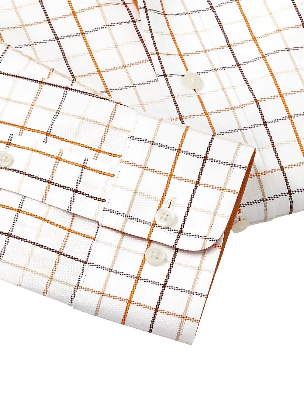 Non-Iron Cotton Check Dress Shirt With Contrast Trim - Melon/tan sold by Paul Fredrick product image thumbnail 4
