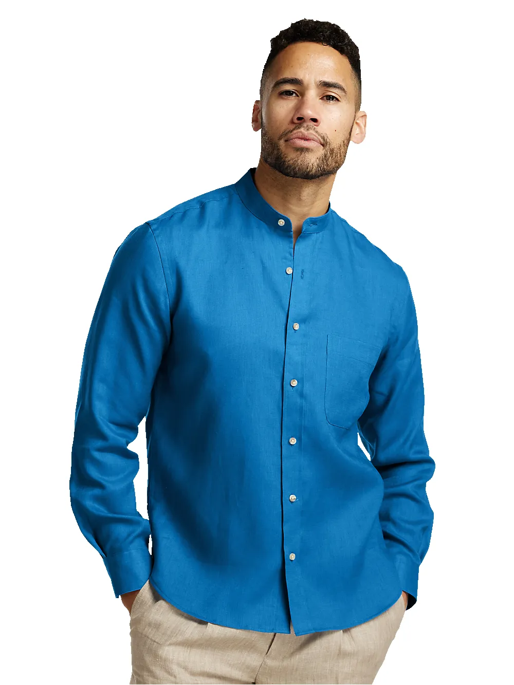 Linen Solid Casual Shirt - Dark Blue sold by Paul Fredrick product image thumbnail 2