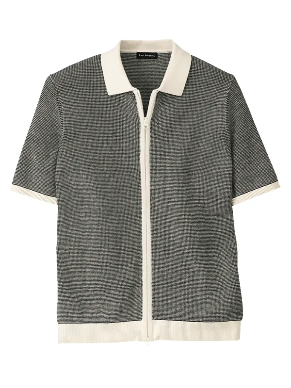 Cotton Full Zip Polo - Black/white sold by Paul Fredrick
