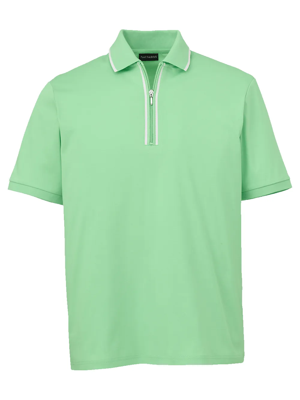 Mercerized Cotton Quarter Zip Polo - Light Green sold by Paul Fredrick