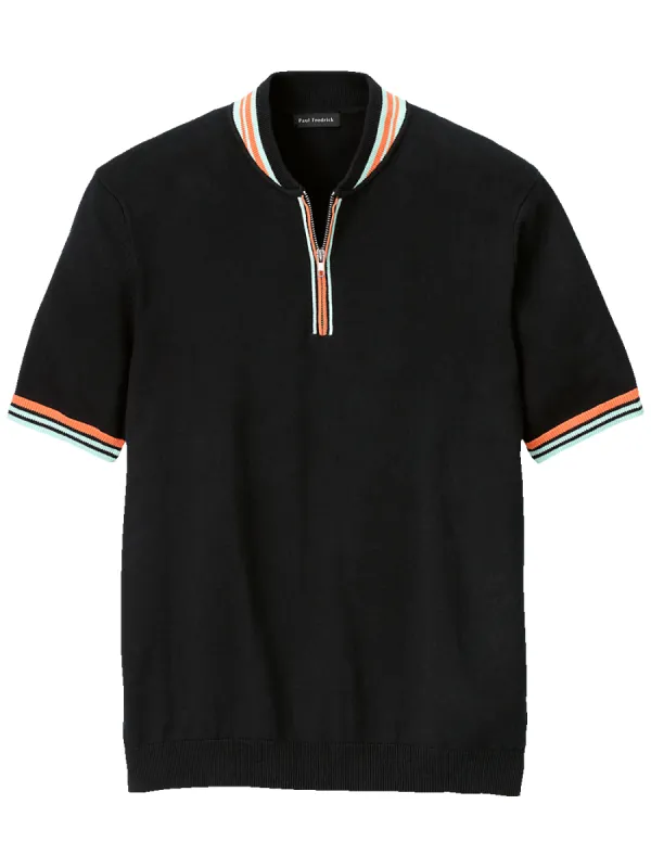 Cotton Quarter Zip Crew Neck Sweater - Black sold by Paul Fredrick